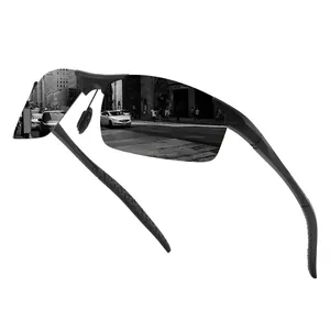 Detaillierte Nahaufnahme einer Herren-Sport-Polarisationssonnenbrille mit Straßenspiegelung