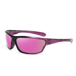 Sporty polarized cycling sunglasses featuring purple lenses and sleek wrap-around frame