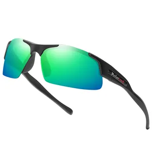 Semi-rimless polarized sports sunglasses for fishing cycling driving with green mirror lens