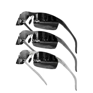 Professionelle polarisierte Sportsonnenbrille für Herren mit langlebigem Halbrandrahmen in Grautönen