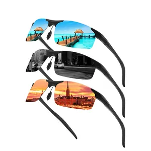 Nahaufnahme von drei polarisierten Linseneffekten mit Strand-, Stadt- und Sonnenuntergang.