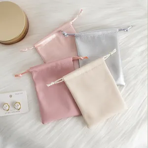 Set of assorted PU leather drawstring pouches in metallic and matte pastel colors
