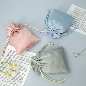 Satin Drawstring Pouch Faux Silk Jewelry Gift Bag Solid Color Dustproof Storage Bag For Wedding Party Favors Jewelry Packaging