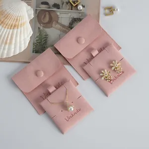 Detailed view of pink microfiber jewelry pouches with secure snap-button closure