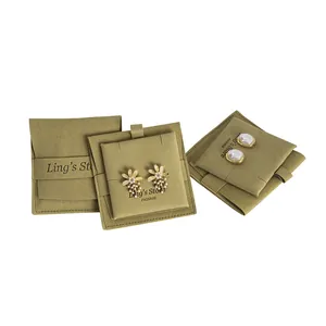 Ensemble de pochettes à bijoux en microfibre vert olive pour bagues et boucles d'oreilles