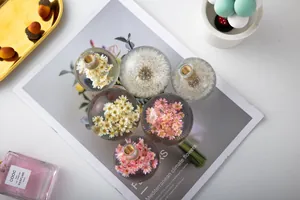 High-quality detail of resin gear shift knobs featuring real dried flowers