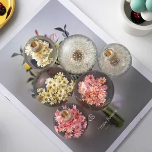 Real Dried Dandelion Daisy Flower Clear Crystal Ball Car Gear Shift Knob Decorative Ornament Music Box Birthday Gift