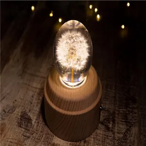 Primo piano di una sfera di cristallo con dente di leone su base carillon in legno