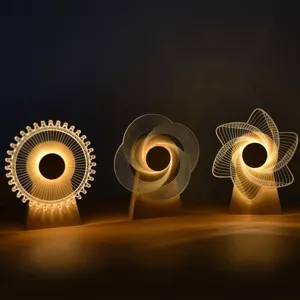 Caja de Música Giratoria Luz Nocturna Base de Madera Acrílico 3D Visual Noria Lámpara de Mesa Regalo Creativo Decoración del Hogar
