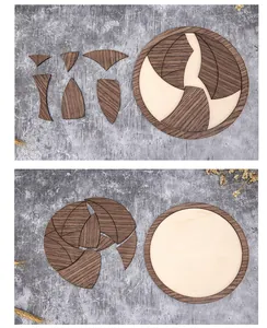 Vue macro détaillée des pièces de puzzle en bois pour amateurs d'oiseaux et du cadre circulaire