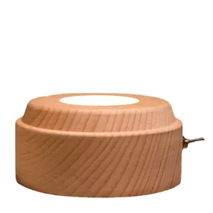 Minimalist rotating wooden music box base with built-in LED light and toggle switch