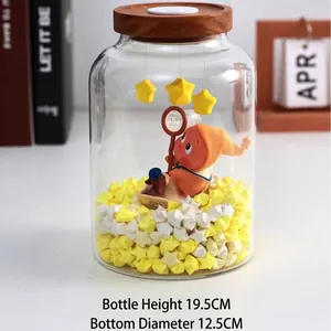 Creative Star Origami Glass Jar Night Light With Wood Lid Rocket House Micro Landscape Decorative Desk Ornament For Kids