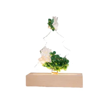 Creative preserved flower night light with acrylic tree board and wooden LED base