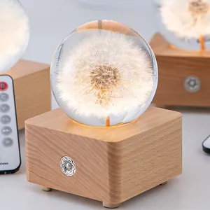 Dandelion crystal ball music box night light with Bluetooth and wooden base gift