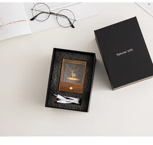 Premium black walnut wood night light with deer engraving inside a black gift box