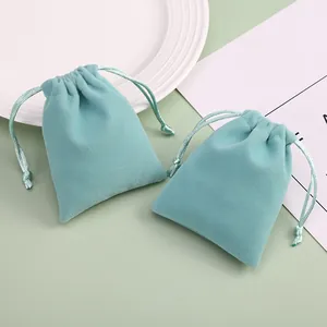 Pochettes élégantes en velours bleu sarcelle avec cordon pour bijoux