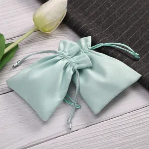 Bolsas de Joyería de Terciopelo de Gamuza Verde Menta con Cordón Borde Ondulado Pequeñas Bolsas de Regalo para Almacenamiento de Collares Anillos Pendientes
