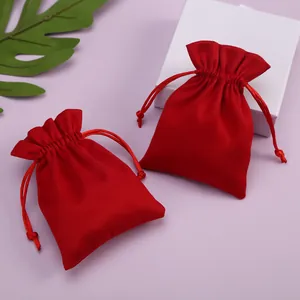 Bolsa con Cordón de Gamuza Roja Borde con Volantes Bolsas de Joyería Pequeñas Bolsas de Regalo de Terciopelo para Collares