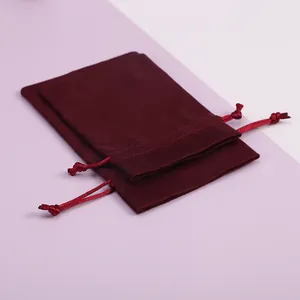 Set de dos bolsas de terciopelo burdeos con cordón para joyería y embalaje de regalo