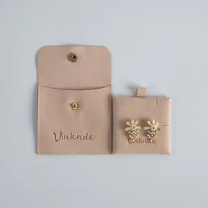 Premium pink microfiber jewelry storage pouch with snap button and earring insert