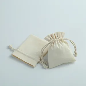 Minimalist natural cotton drawstring pouches for jewelry packaging and storage, set of two