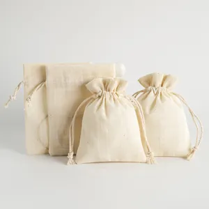 Bolsa de Algodón Flamé Natural con Cordón Organizador de Joyas Embalaje de Regalo Beige Bolsa de Tela