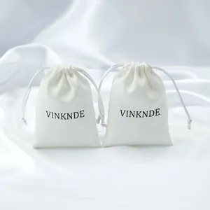 White Satin Drawstring Bags Jewelry Packaging Pouches Luxury Dust Bags For Cosmetics Makeup Brushes Small Gift Bags Storage