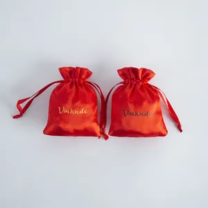 Red Satin Drawstring Pouch Jewelry Packaging Bags Smooth Satinet Gift Pouches Wedding Favor Bags For Necklaces Rings