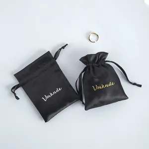 Schwarze Satin Kordelzug Schmuckbeutel Geschenktüten Für Schmuckverpackung Kleine Kosmetik Aufbewahrungstasche Weiche Satin Kordelzugbeutel