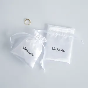 Satin Drawstring Jewelry Pouch White Silk Like Gift Storage Bag For Wedding Party Favors Jewelry Small Item Dustproof Case