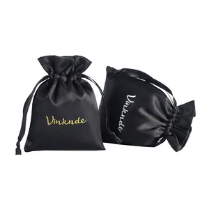 Elegante schwarze Schmuckbeutel aus Satin mit Kordelzug für Geschenkverpackungen