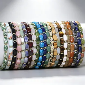 Handmade Natural Stone Cylindrical Beaded Bracelet For Women Men Minimalist Adjustable Braided Cord Fashion Jewelry Hand Accessory Gift