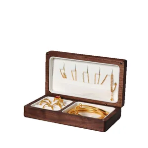 Elegant black walnut solid wood jewelry box organizer with premium velvet lining