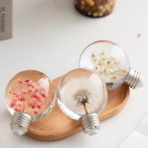 Élégante boule de cristal pissenlit en forme d'ampoule E27 avec fleurs séchées