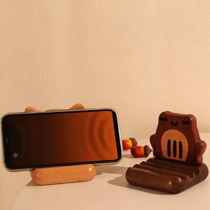 Kreativer Holz Frosch Katze Handyhalter Desktop Dekoration Minimalistischer Massivholz Smartphone Ständer Büro Ornament
