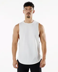 Front view detail of a white breathable sleeveless basketball tank top for men's workout