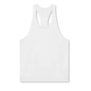 Detailed view of a plain white racerback sports tank top for men's gym training