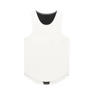 Men's breathable quick-dry sports tank top in white for gym training and basketball