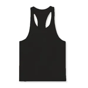 Close-up view of black racerback sports tank top for men's gym and fitness workout sessions