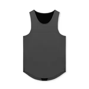 Men's dark gray quick-dry sports tank top for gym training and basketball, curved hem design