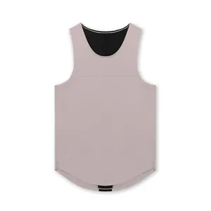 Detailed front view of a men's quick-dry athletic tank top with a curved hemline