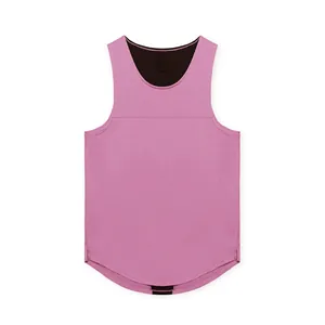 Detailed views showing the texture and back lining of men's pink sports tank top.