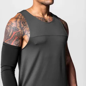 Close-up detail of men's quick-dry athletic tank top with chest stitching detail