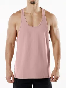 Front view of men's dusty pink gym stringer tank top for workout and running session
