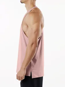 Side profile of a men's breathable dusty rose gym tank top for bodybuilding and workout