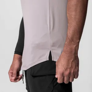 Close-up of side slit on breathable quick-dry men's sports vest for gym training