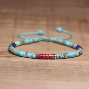Pulsera Cuentas de Piedra Imperial Natural Hecha a Mano Ajustable Tejida Bohemio Pulsera para Mujer Joyería de Moda Regalo