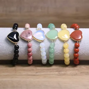 8mm Natural Stone Beaded Bracelet For Women Men Handmade Elastic Heart Pendant Tiger Eye Stone Bracelet Fashion Energy Jewelry