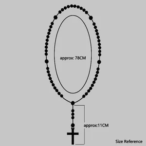 Maatdiagram van de kralenrozenkrans ketting met 78 cm lengte en 11 cm kruishanger detail