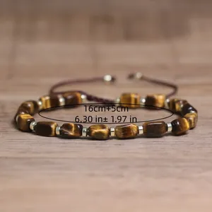Handmade natural tiger eye stone bracelet with adjustable cord for men and women